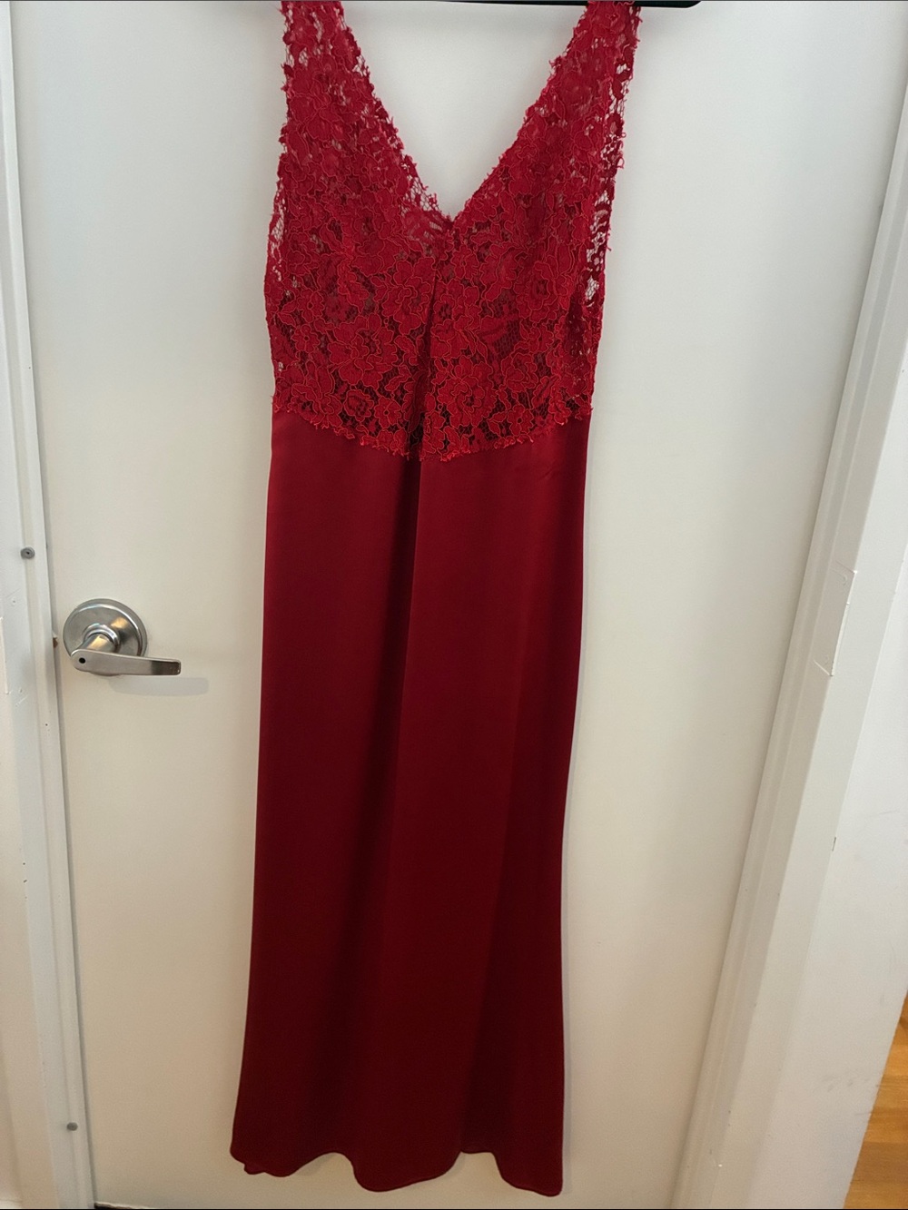 Reformation Red Lace V-Neck Maxi Dress 4 flaws